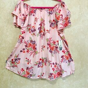 Terra & Sky Floral soft lightweight spring women’s blouse top size 1X (16w-18w)